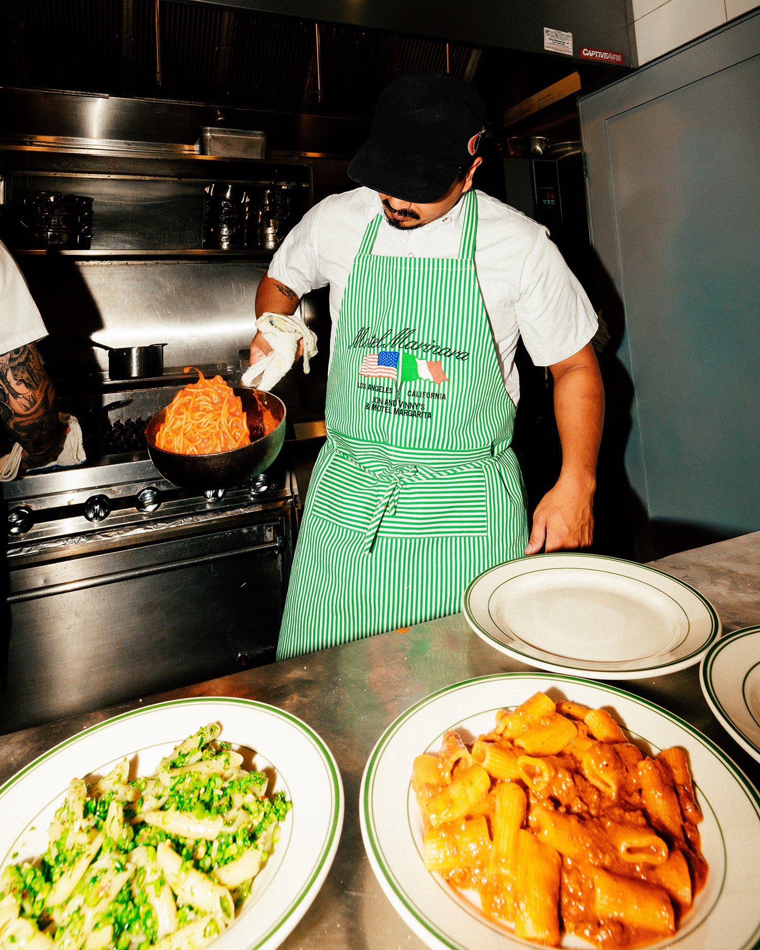 Motel Marinara Apron - Green/White (Motel Margarita x Jon & Vinny's)