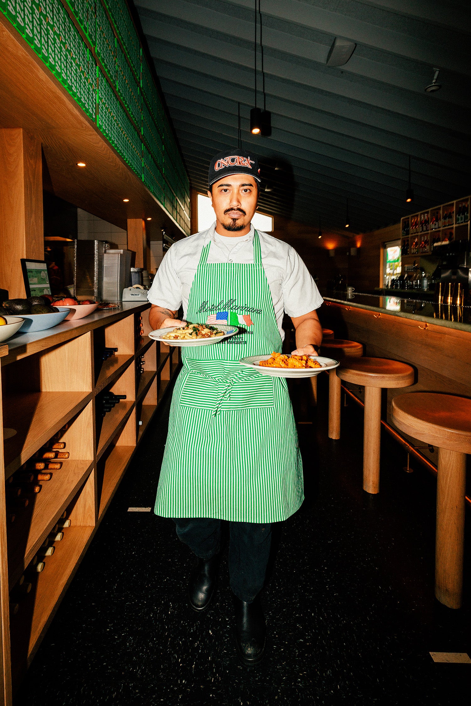 Motel Marinara Apron - Green/White (Motel Margarita x Jon & Vinny's)