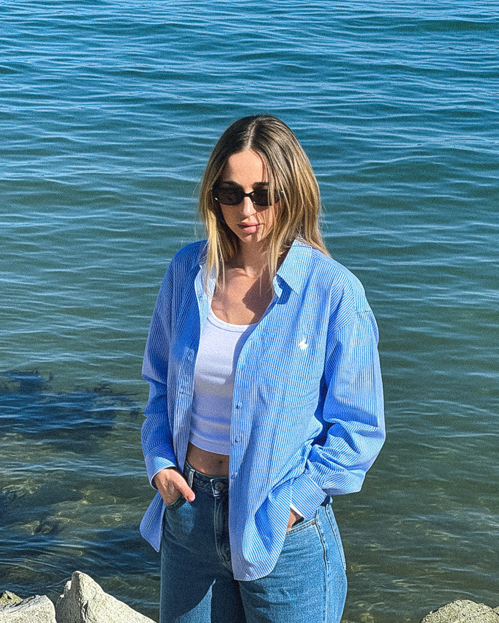 Newport L/S Button Up - Sky Blue/White Stripe