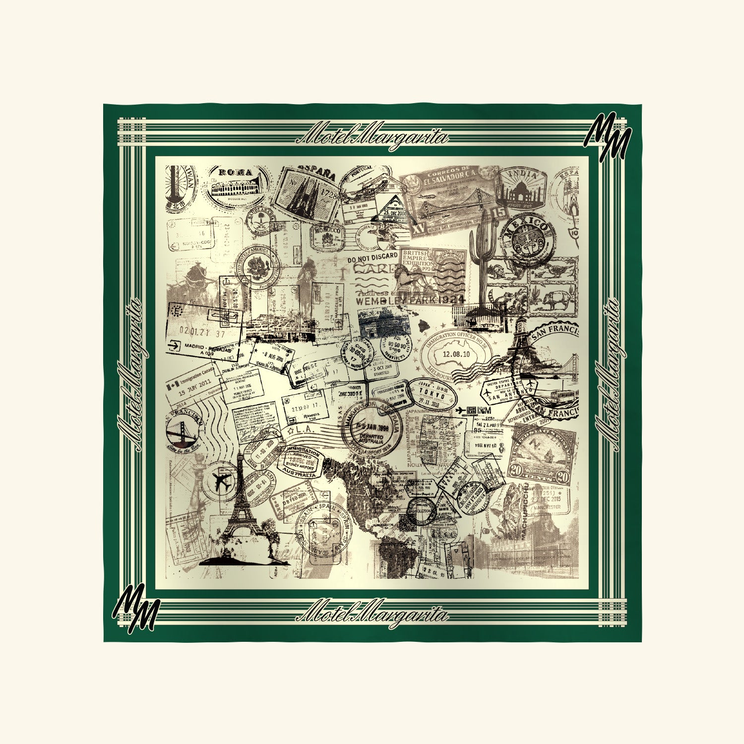 Passport Scarf - Bone/Green