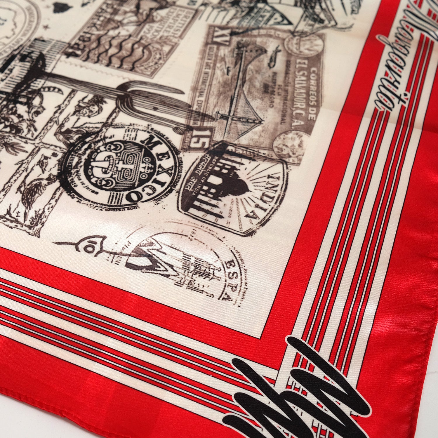 Passport Scarf - Bone/Red