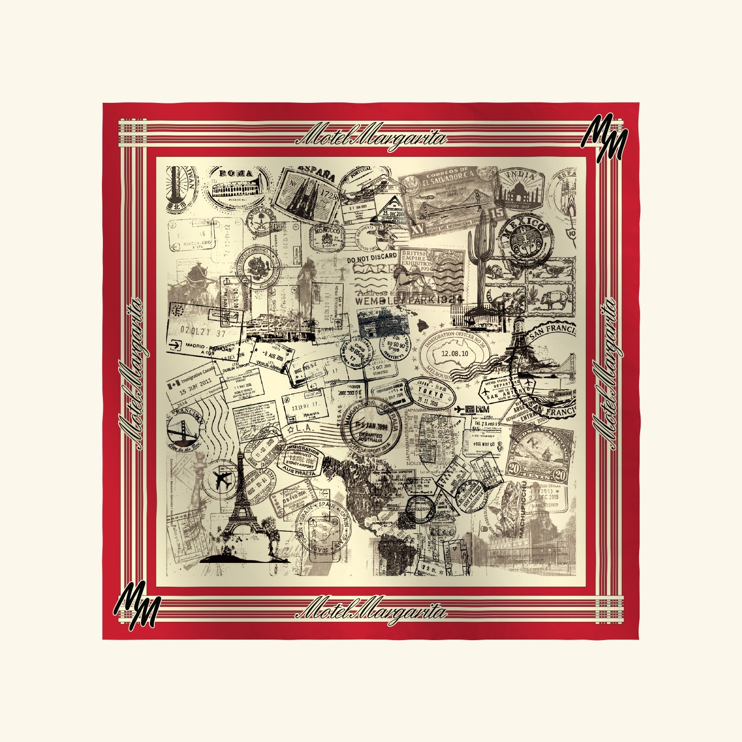 Passport Scarf - Bone/Red